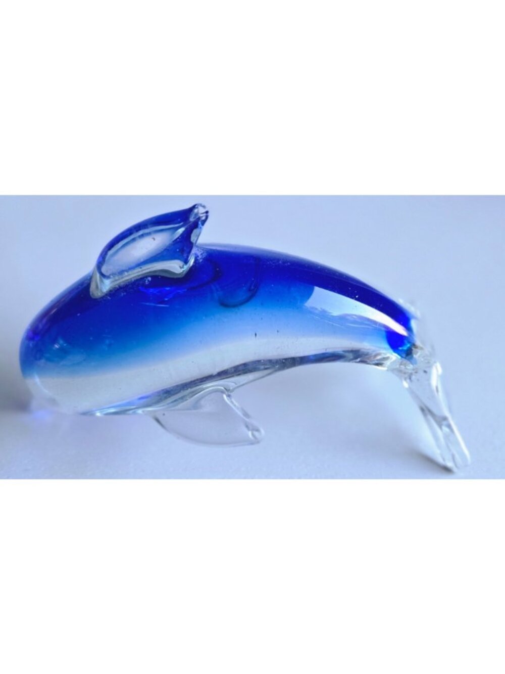 Vintage Hand Blown Art Glass Dolphin Figurine Cobalt Blue Paperweight Decorative